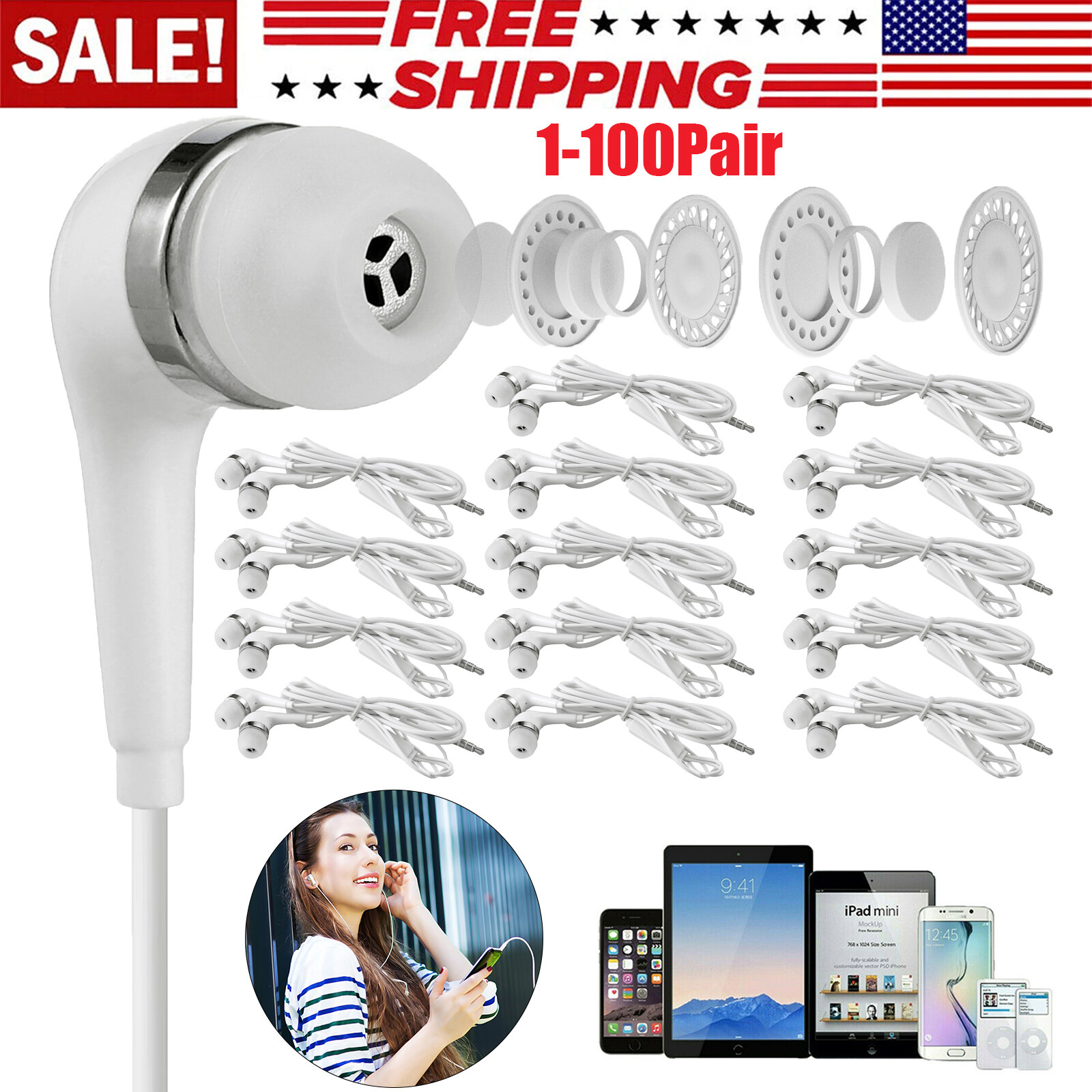 Lot In-Ear Earphones Earbuds Headphones with Mic for Android Samsung PC NEW