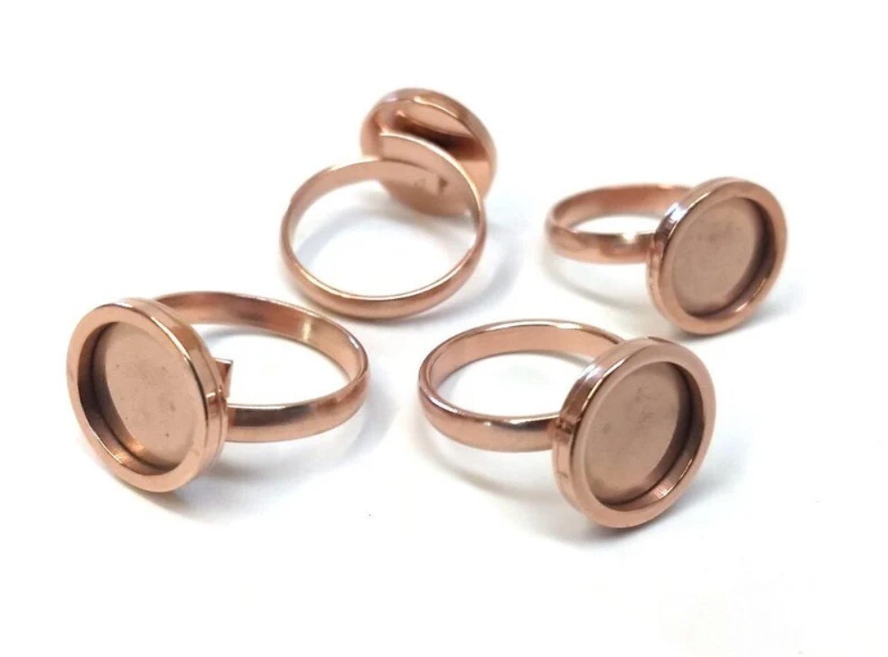 1 pc 304 Stainless Steel Cabochon Setting Bezel RING bases - Rose Gold - Flat
