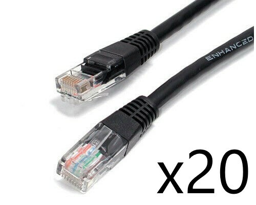 20 Pack Lot - 7ft CAT6 Ethernet Network LAN Router Patch Cable Cord Wire Black