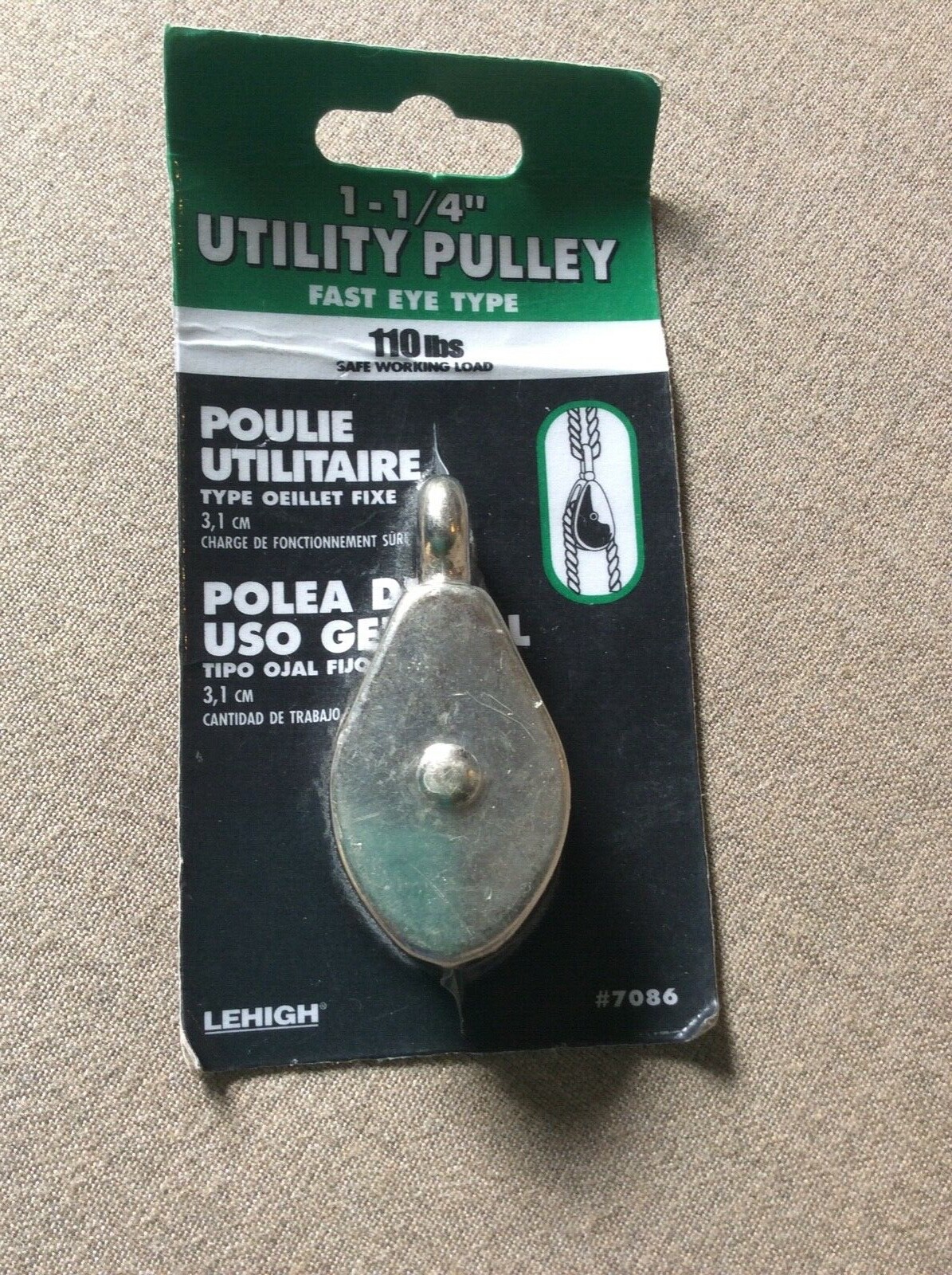 new Utility Pulley 1-1/4” fast eye 110LBS Lehigh #7086 Mancave diy