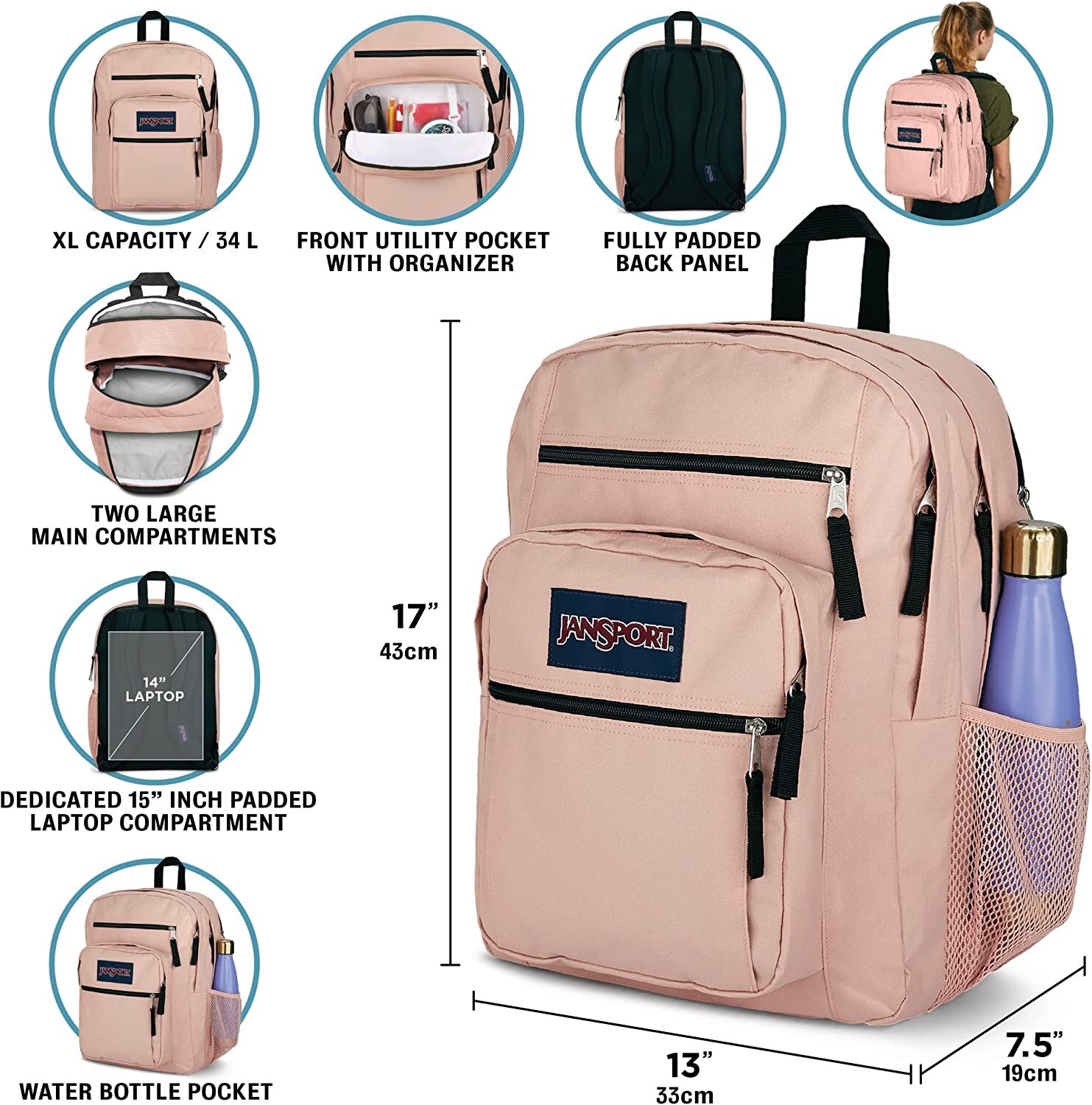 JanSport Big Student Backpack, Red/Multi Hippie Days