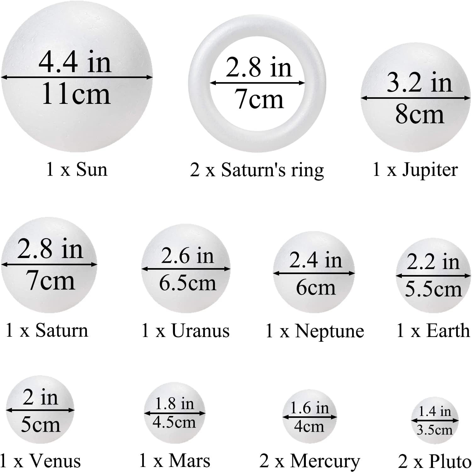 48PCS Solar System Model Foam Ball Kit Includes 10 Sizes Polystyrene Spheres Bal