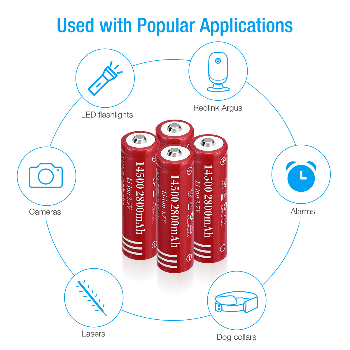 4X 14500 Battery 800mAh Li-ion 3.7V Rechargeable Batteries Cell For Flashlight