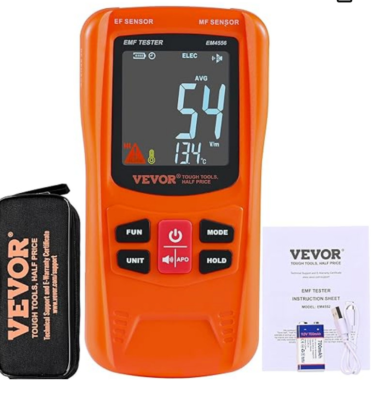 VEVOR Digital LCD 3-in-1 EMF Meter Electromagnetic Radiation Detector