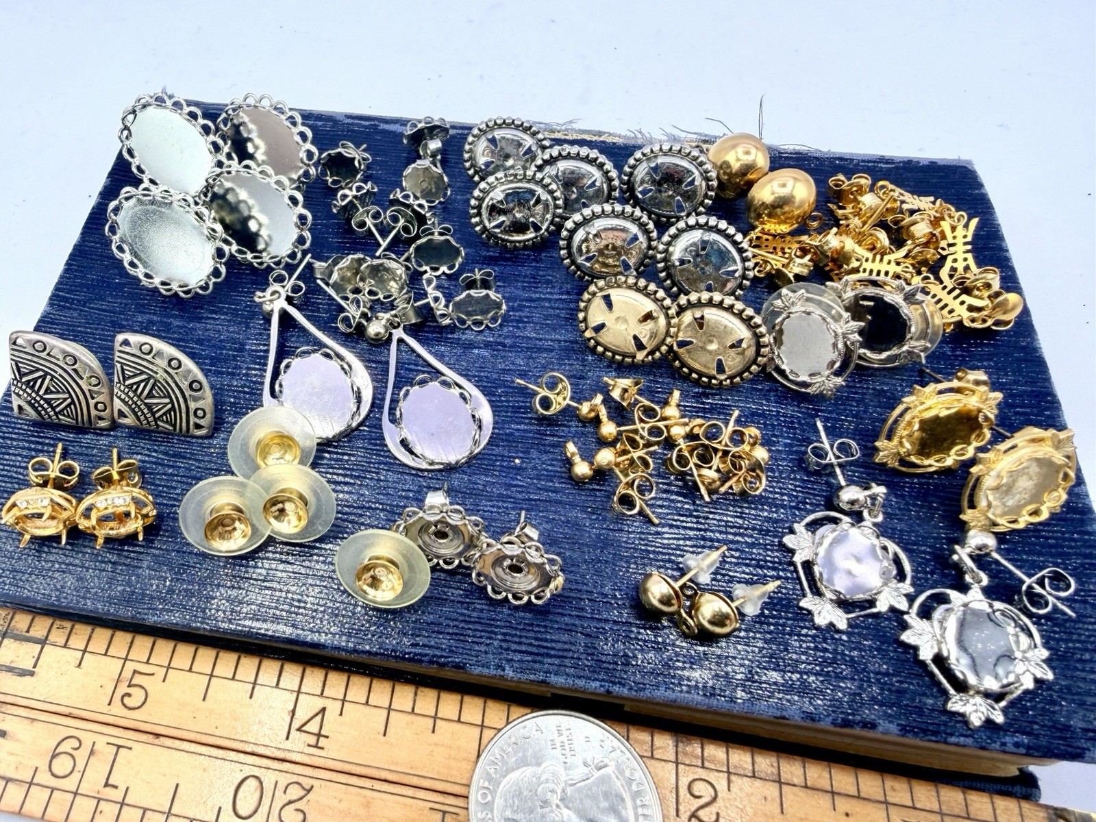 31 Pairs Vintage Gold & Silver Tone Earrings Blanks Settings Bezel Findings A