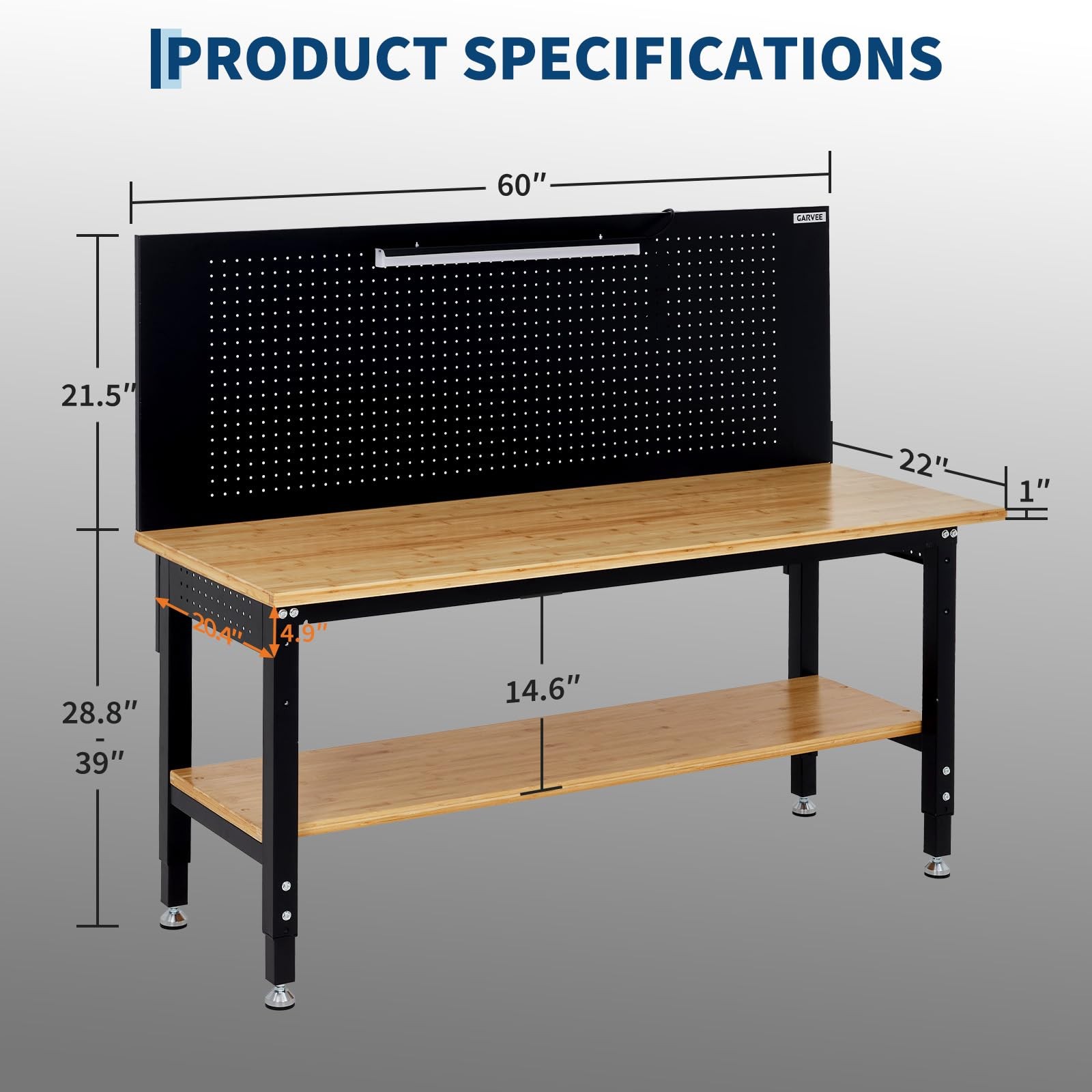 68" Workbench Adjustable Height ,2000 Lbs Garage Work Bench Table w/ETL Outlets