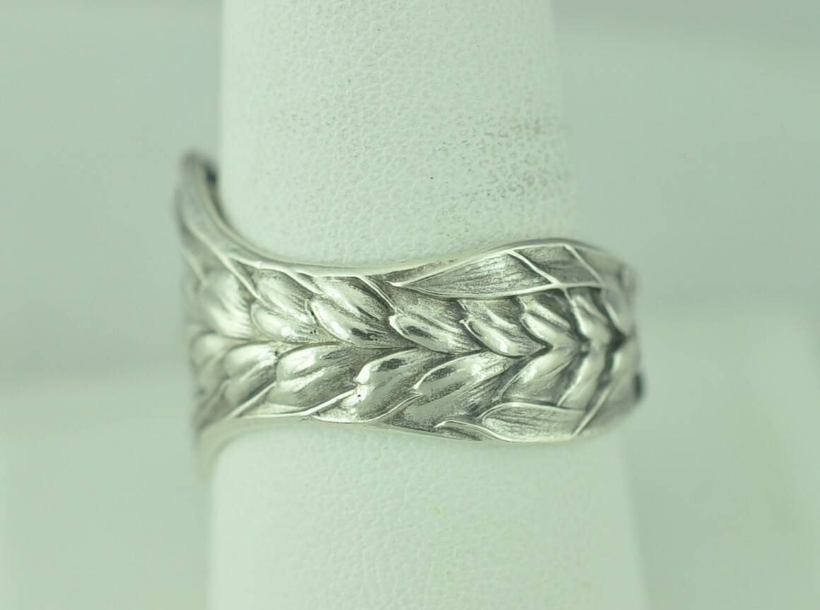 Solid 925 Sterling Silver Wheat Ear Floral Adjustable Spoon Ring