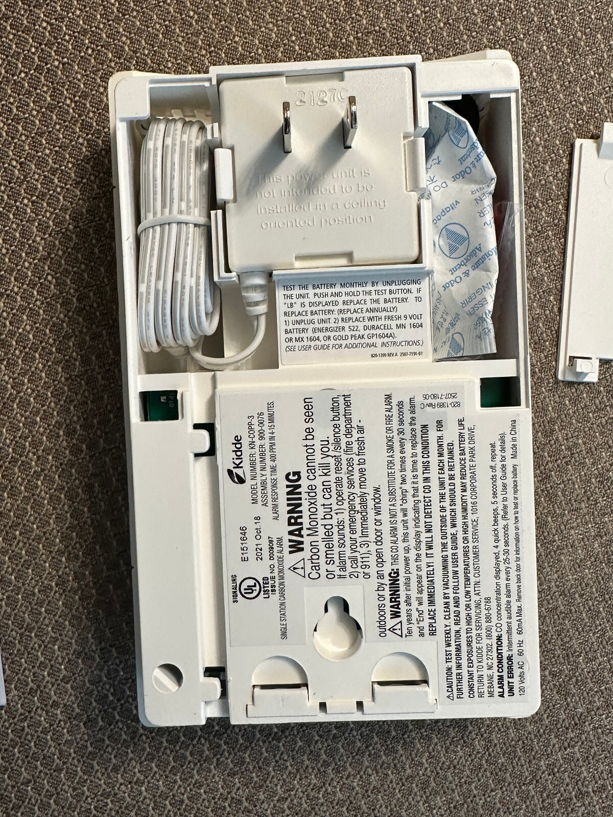 Kidde 21006973 AC Powered Plug-In Carbon Monoxide Alarm (Bulk Packaged)