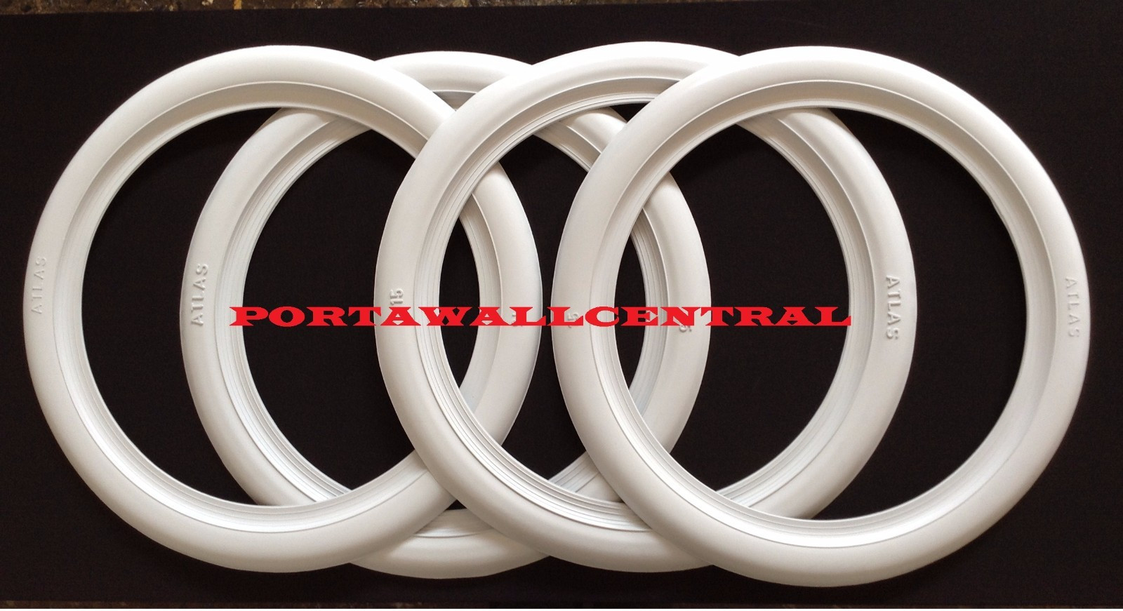 ATLAS 15" White Wall Rubber Ring Tire Trim set VW BUG PRE BEETLE Rare