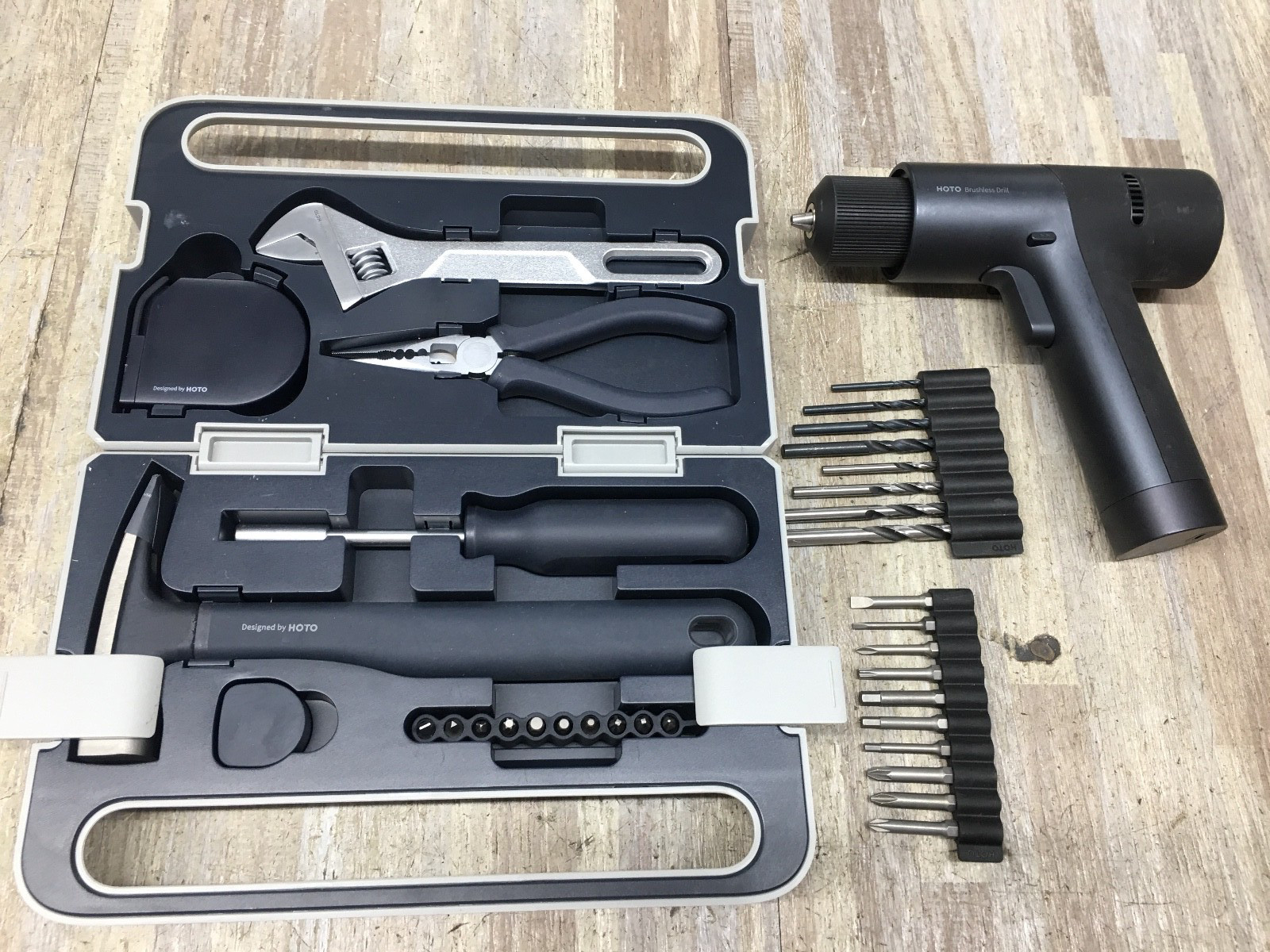 HOTO  Household Tool Kit with 16V Brushless Drill(BARELY USED ),PART (BRAND NEW)