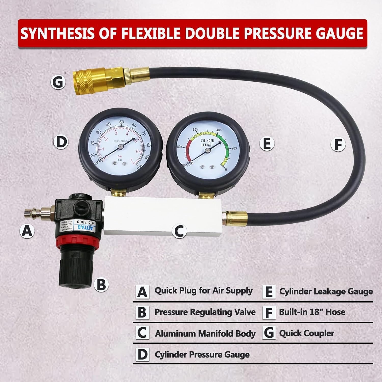 Cylinder Leak Down Tester Tool Kit, Gasoline Engine Compression Leak Down Tester