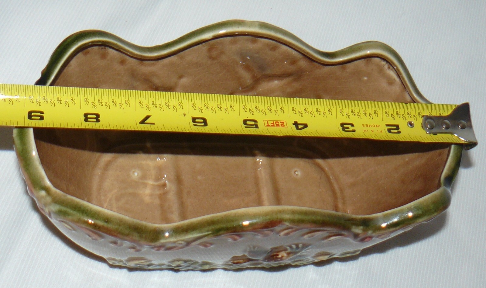 Vintage Square Oval Ruffle 9" Long Planter Crackle Ceramic Ducks In Flight