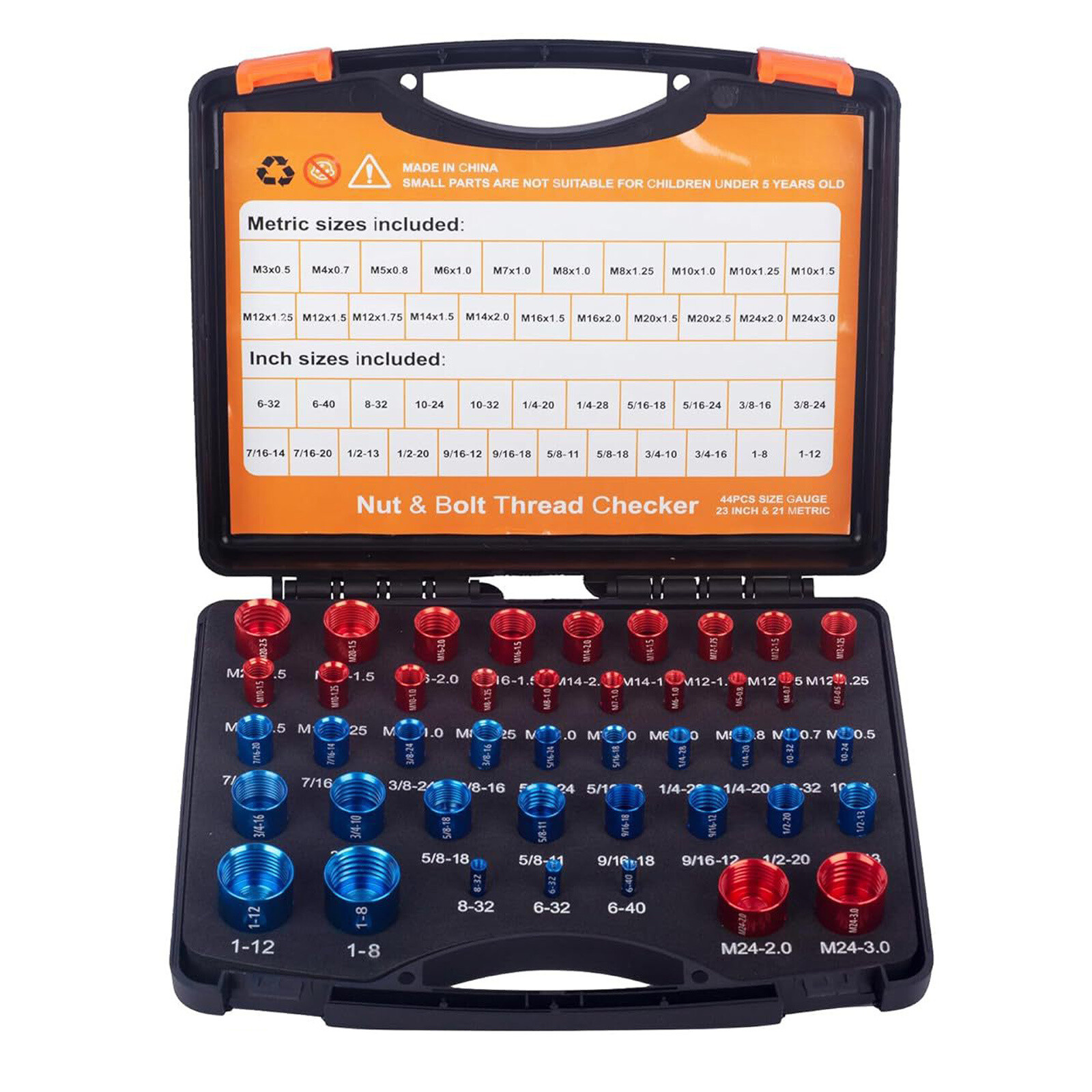 US 44pcs  Nut & Bolt Thread Checker Identifier Inch & Metric Thread Gauges W/Box