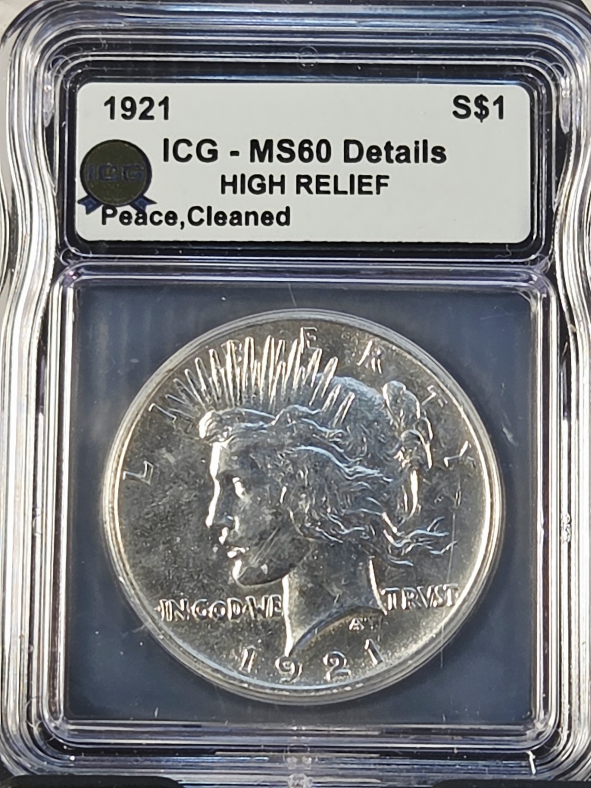 1921 Peace Dollar MS60 Details ICG