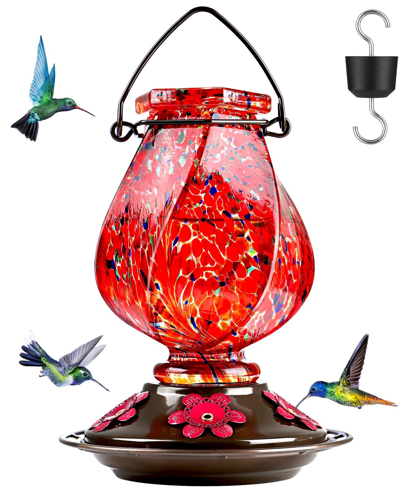 BOLITE Hummingbird Feeder, Hand Blown Glass Feeders for Red