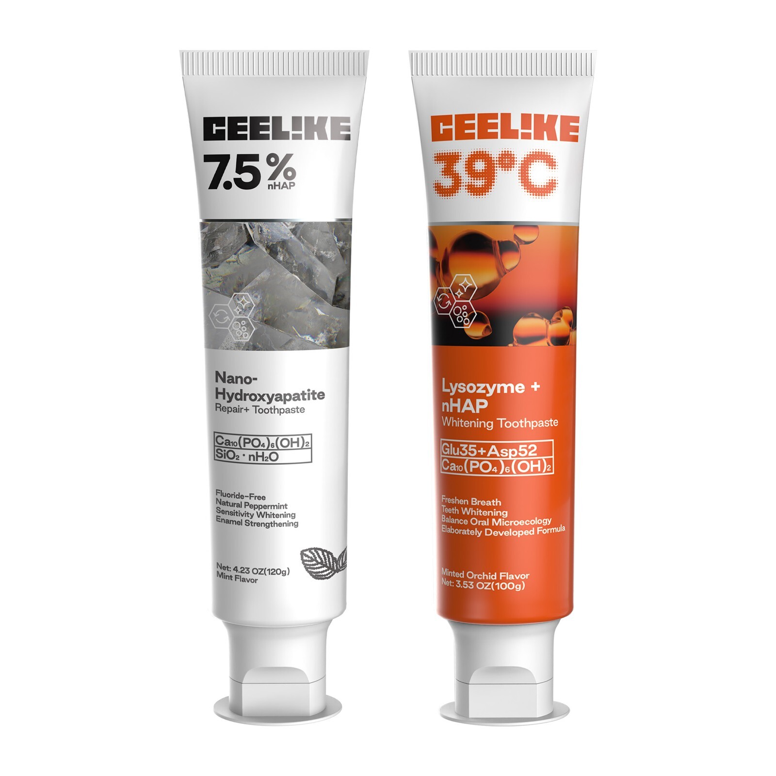 CEELIKE 39˚C Lysozyme Whitening  & 7.5% Hydroxyapatite Toothpaste - 2 x 4.23 oz