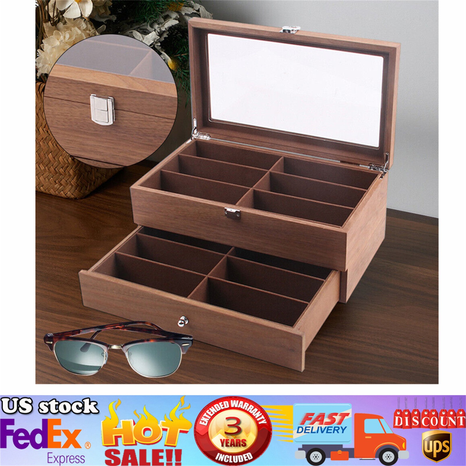 12 Slot Sunglasses Organizer Box Eyeglasses Display Case Storage for Women Men