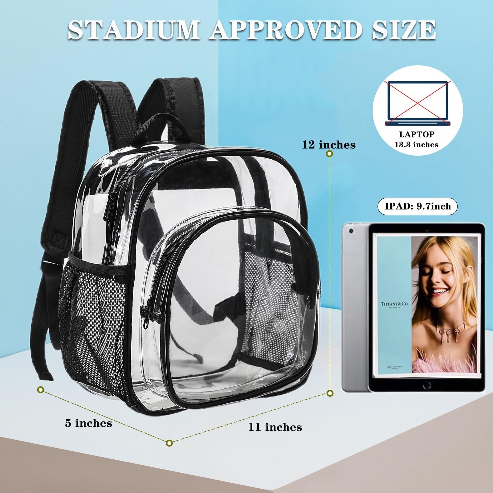 Clear Backpack Stadium Approved 12x12x6 Small Clear Backpack for Concert,Work...