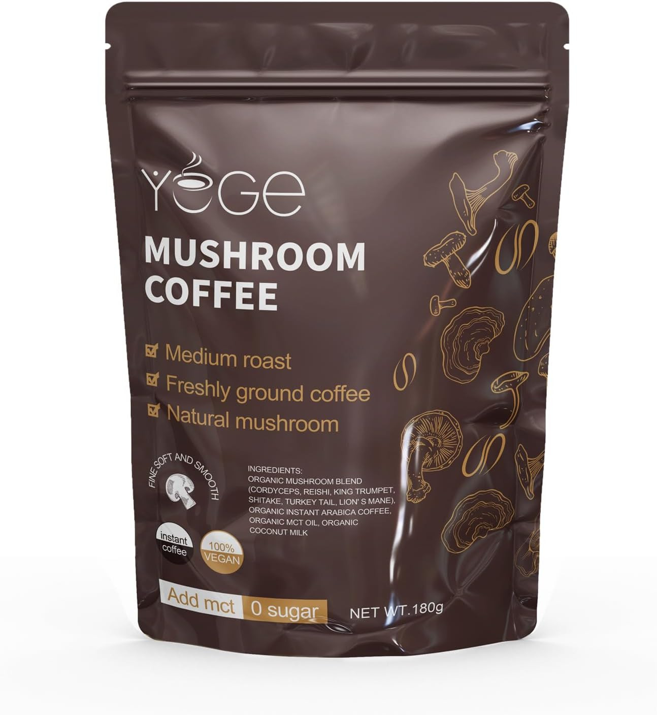 Mushroom Coffee, Instant Mushroom Coffee with Cordyceps, Reishi, King Trumpet...