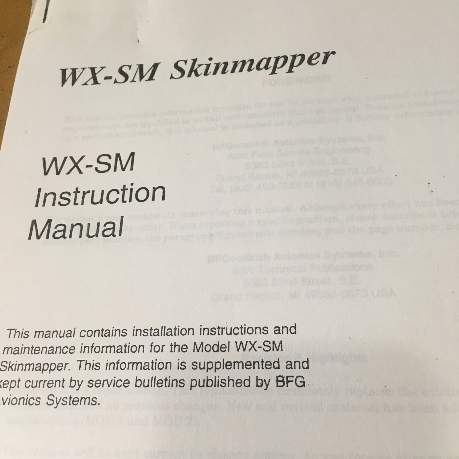BFGoodrich WX-SM Skinmapper Instruction manual