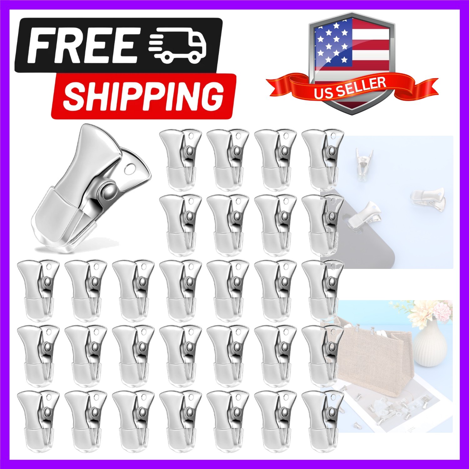 Durable 30pc Flat Alligator Clip Set with Silicone Tips for Crafts & Food Safety