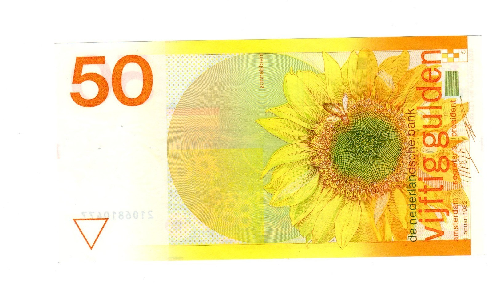 NETHERLANDS 50 GULDEN Banknote 1982 P96 SUNFLOWER NEAR MINT / AU-UNC