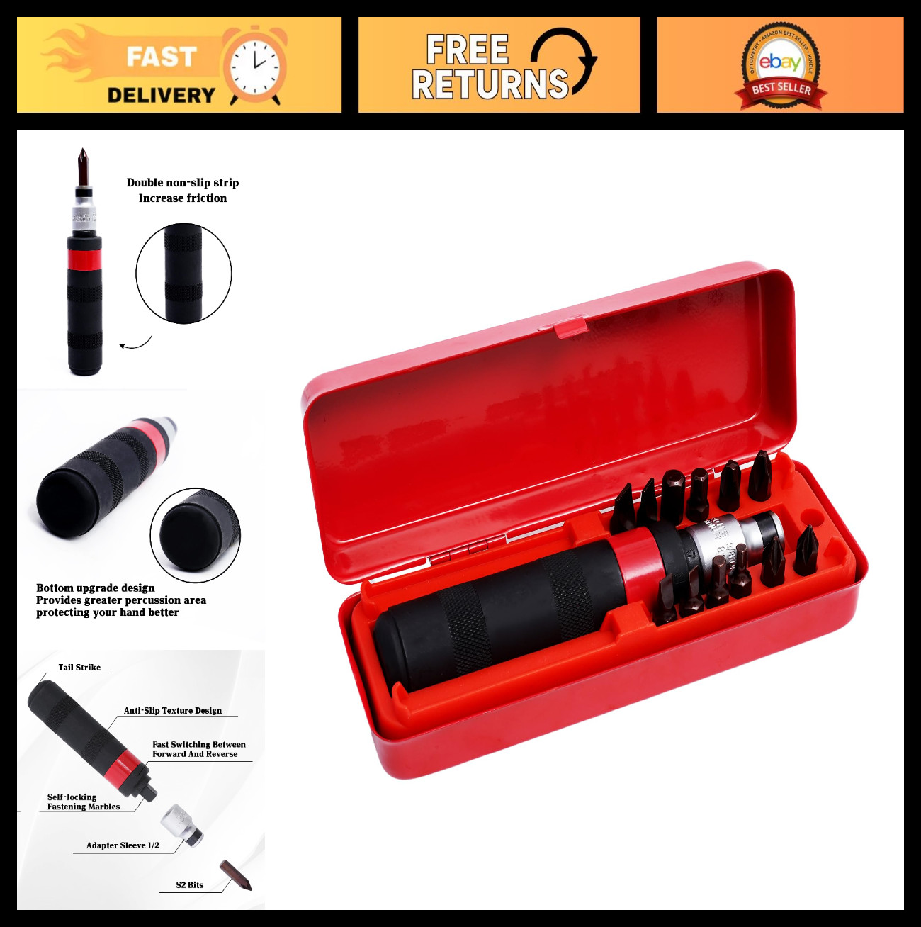 12 PCS Manual Reversible Impact Driver Set - Durable S2 Steel Extractor for Rust