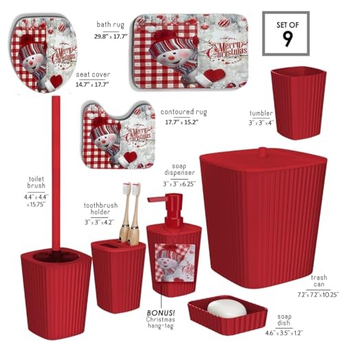 Bathroom Set - Bathroom Decor, Xmas Complete Set + Bath Rugs Christmas
