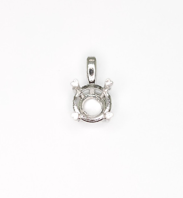 Round Hearts On Top 4 Prong Pre-Notched Pendant Setting Sterling Silver