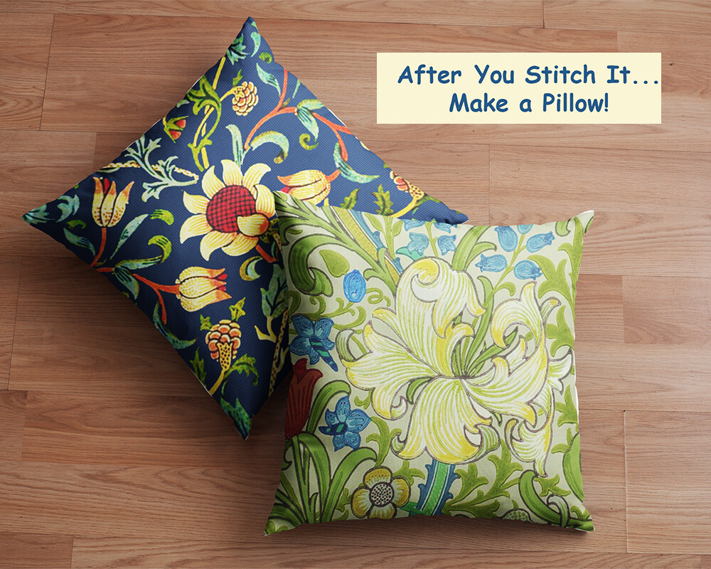 William Morris Blue Green Acanthus Vine Design Counted Cross Stitch Pattern