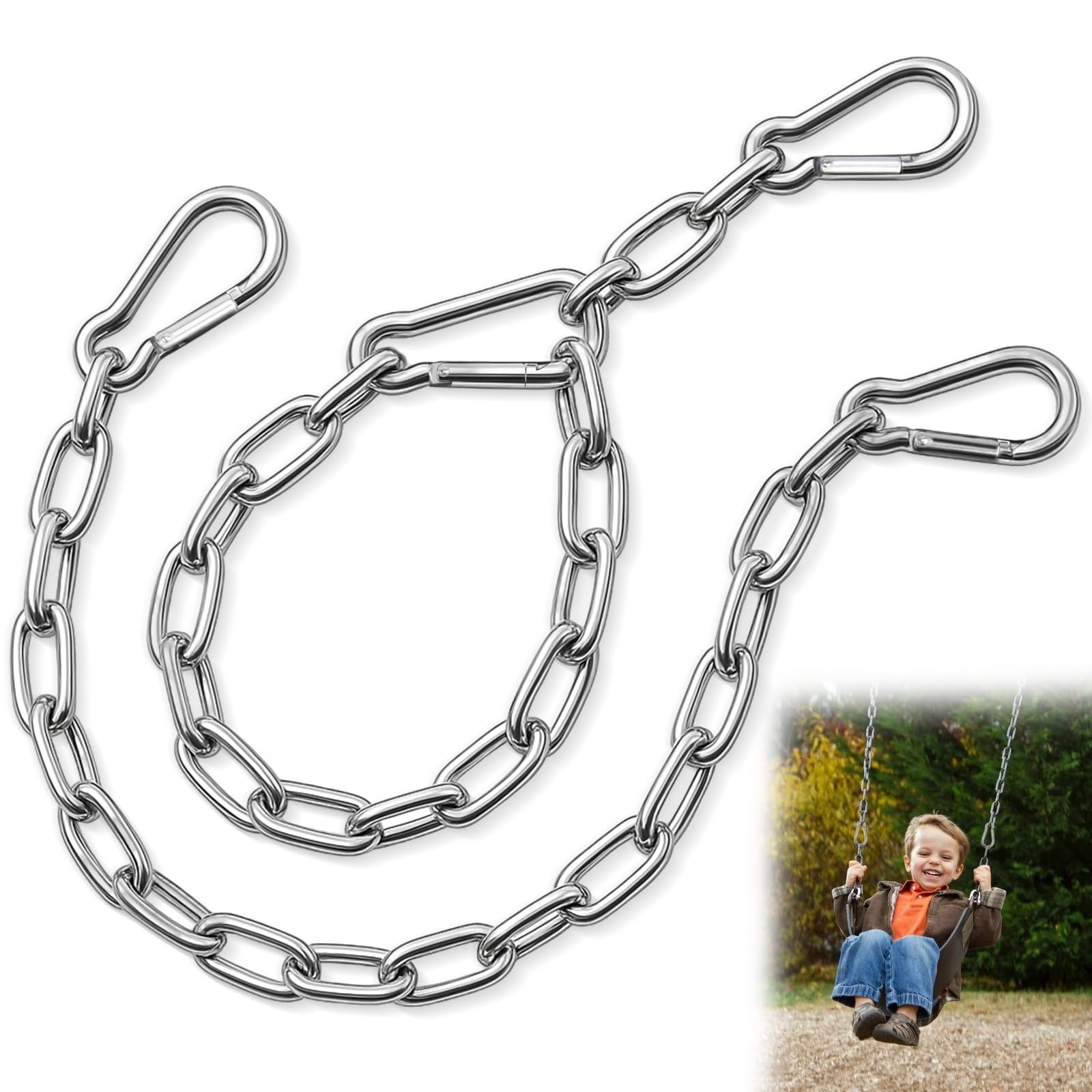 2 Pack 25in Heavy Duty Swing Chains with 4 Carabiners, Stainless Steel Hangin...