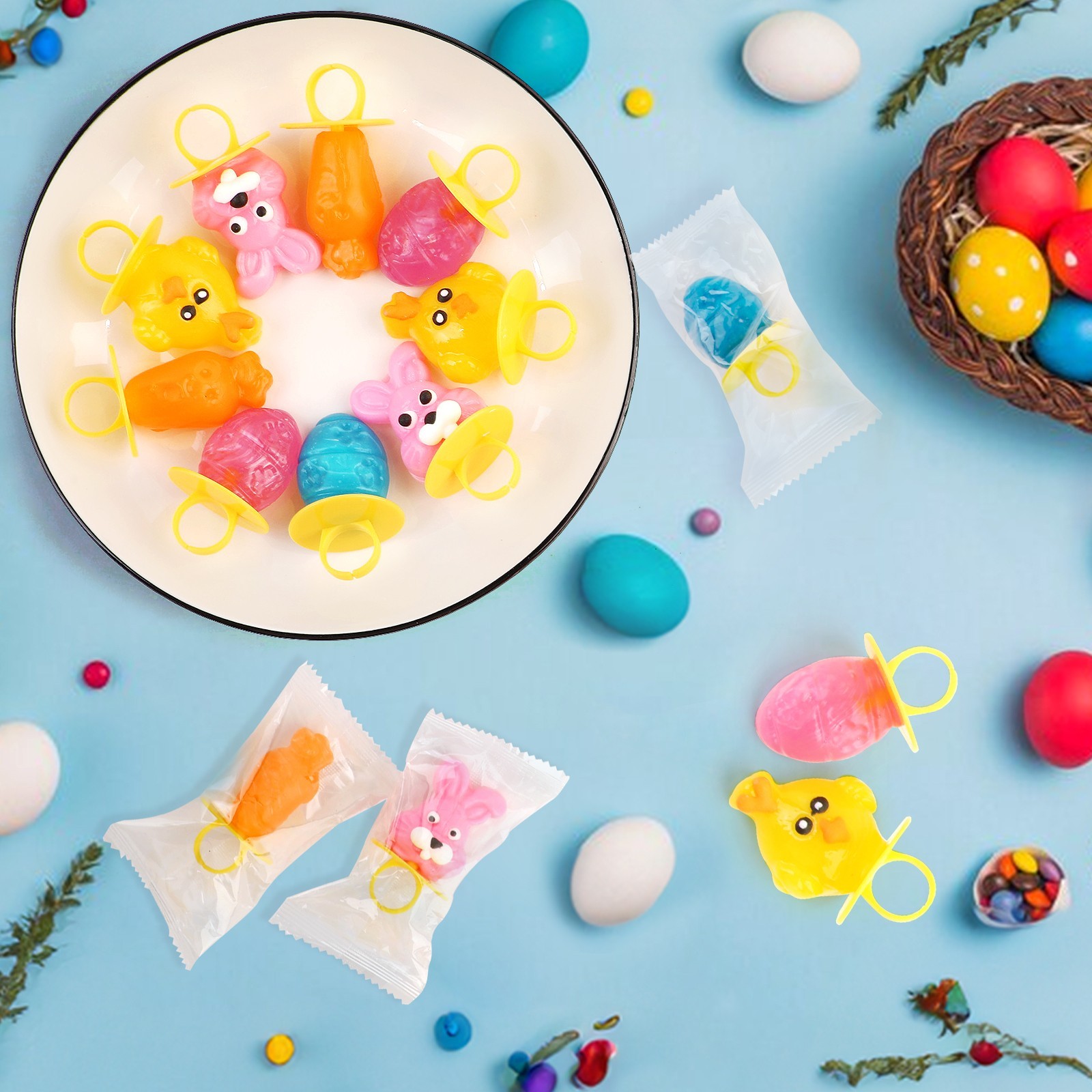 Two Sets Mixed Fruit Flavor Easter Ring Lollipop Candy Individually 40 Packs