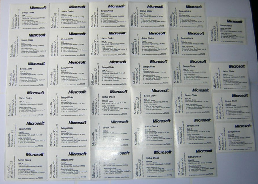 Microsoft Windows 95 3.5" Setup Disk Floppy Diskette Labels Set of 34 (1996) NOS