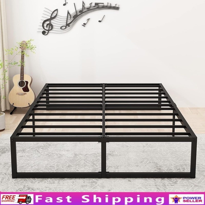 Queen Metal Bed Frame Sturdy No Box Spring Minimalist Easy Assembly Noise Free