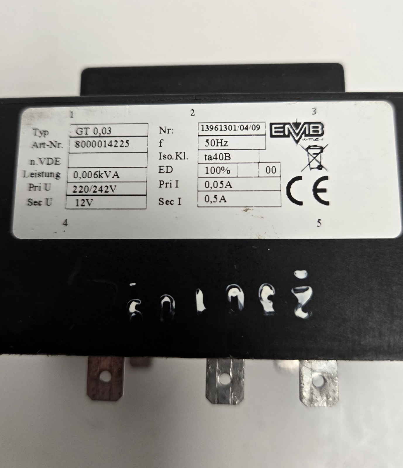 EMB TRANSFORMER TYPE GT0,03.