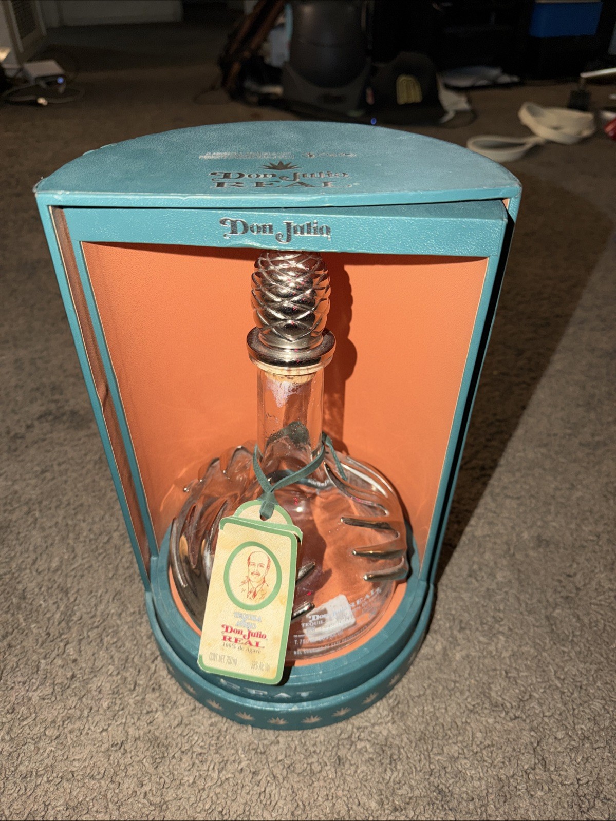 Tequila Añejo Don Julio Real Empty Bottle Decanter with Rotating Case