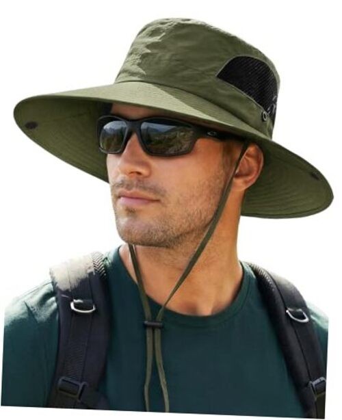 Sun Hats for Men Women Sun Protection Waterproof Wide Brim Bucket Armygreen