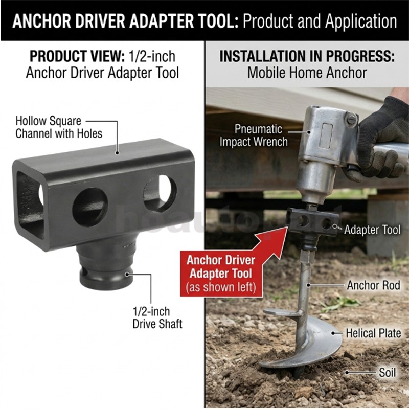 1/2" Anchor Driver Adapter Tool For Earth, Utility & Mobile Home Anchors MHA50C