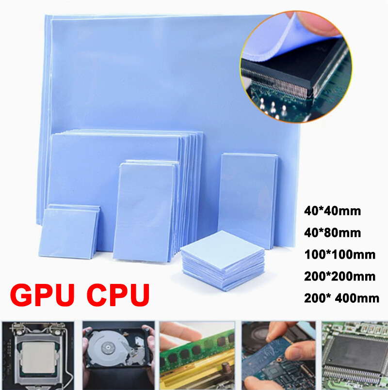 GPU CPU Heatsink Cooling Thermal Conductive Blue Silicone Pads Thickness 0.5-3mm