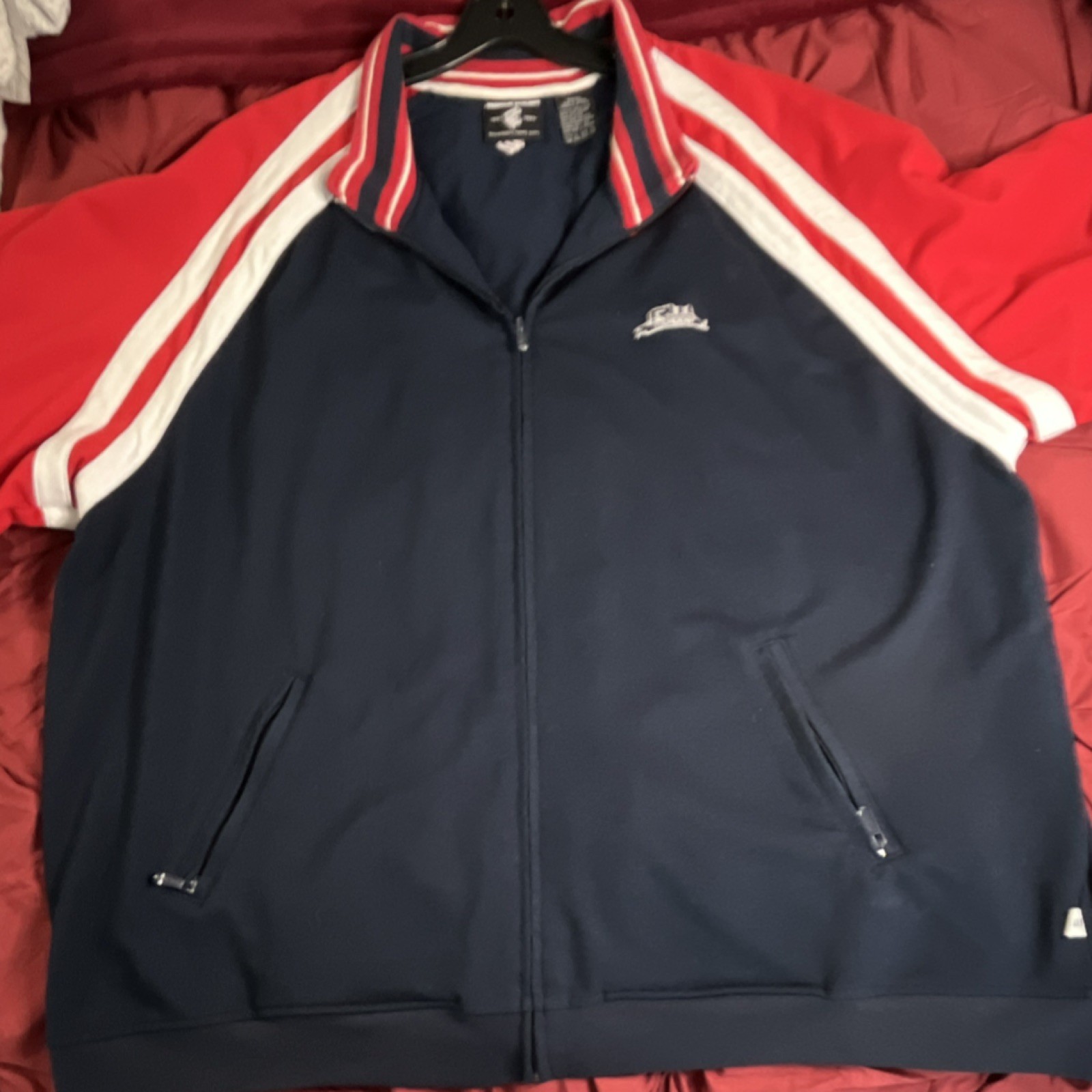 Rocawear Men's Full Zip Track Jacket color Navy/Red/White Striped size 3XL