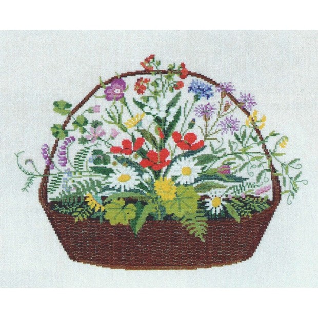 Haandarbejdets Fremme Flower Basket Cross Stitch Kit