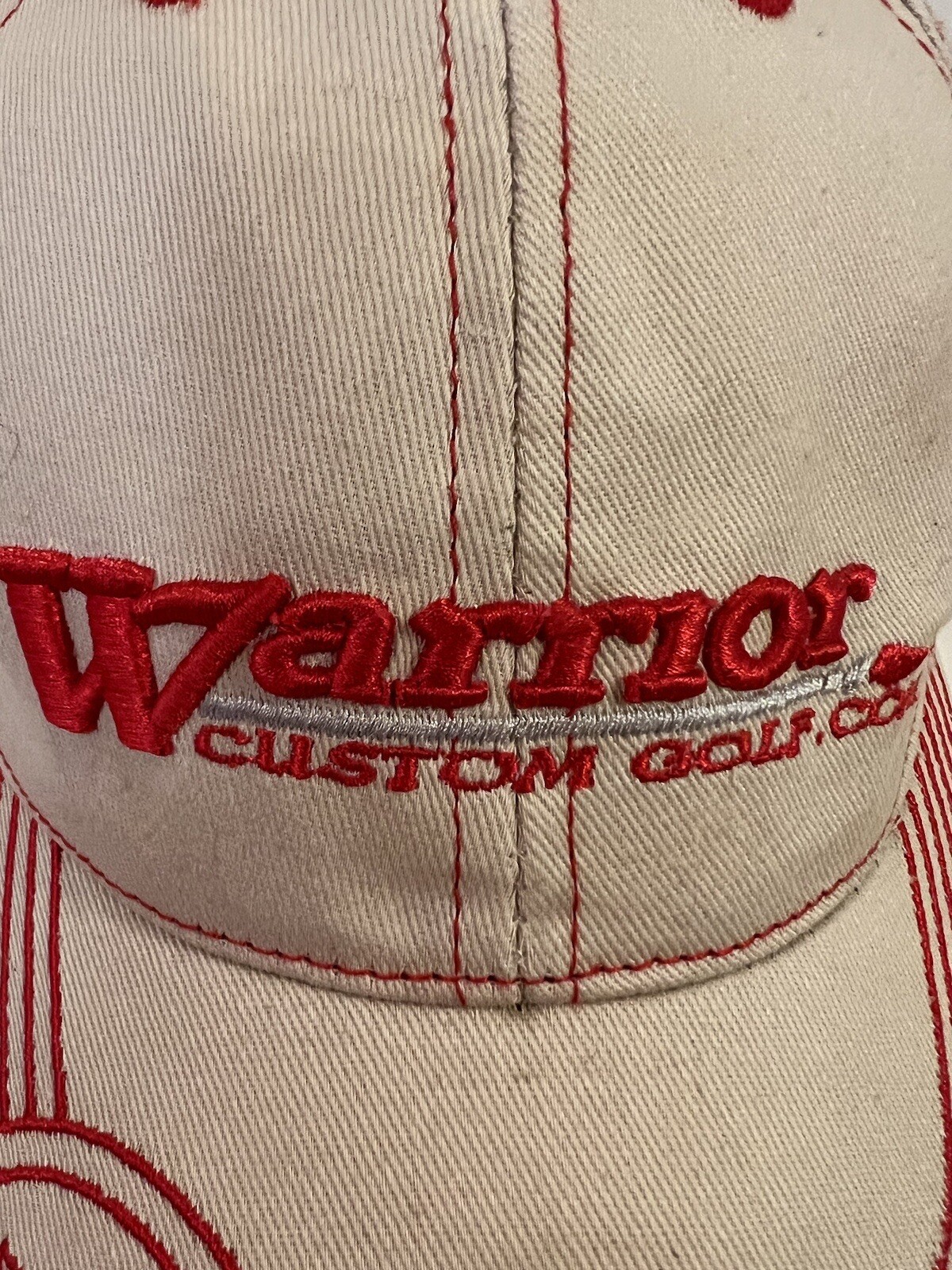 Warrior Custom Golf Hat Strap Back Beige Red Contrast Stitch Spellout