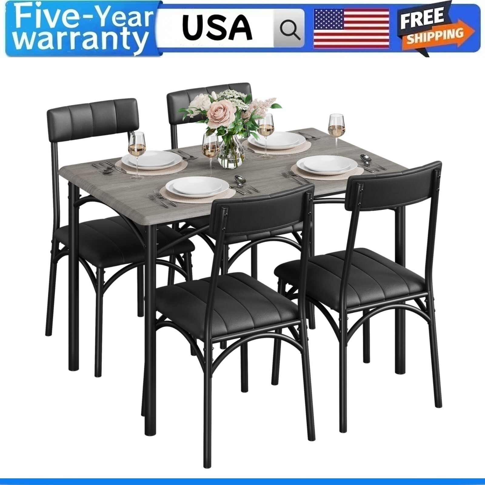 🧰5 Piece Kitchen Dining Room Table Set for 4 with Chairs Dining Table with Chai