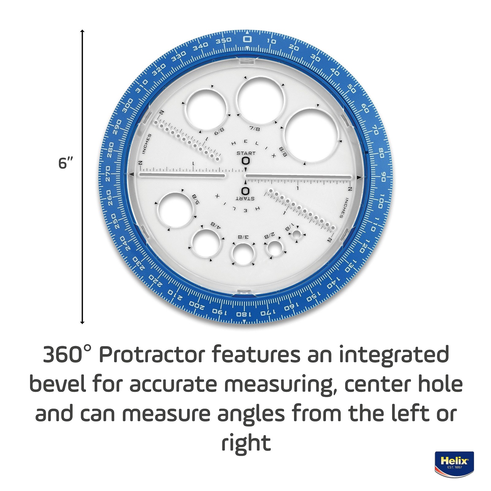 Helix Angle Circle Maker 360 Degree Template Ruler 6 Inch Drawing Tool