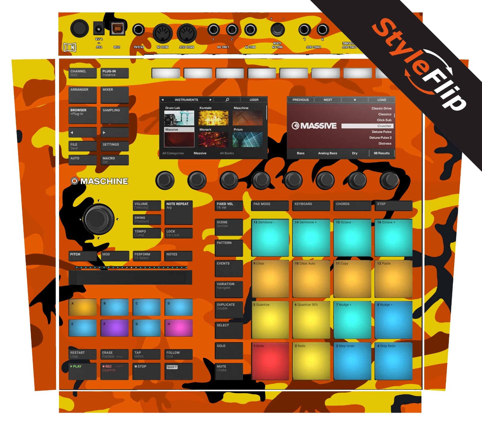 Native Instruments Maschine MK3 | Camo Orange | Protective Decal | StyleFlip