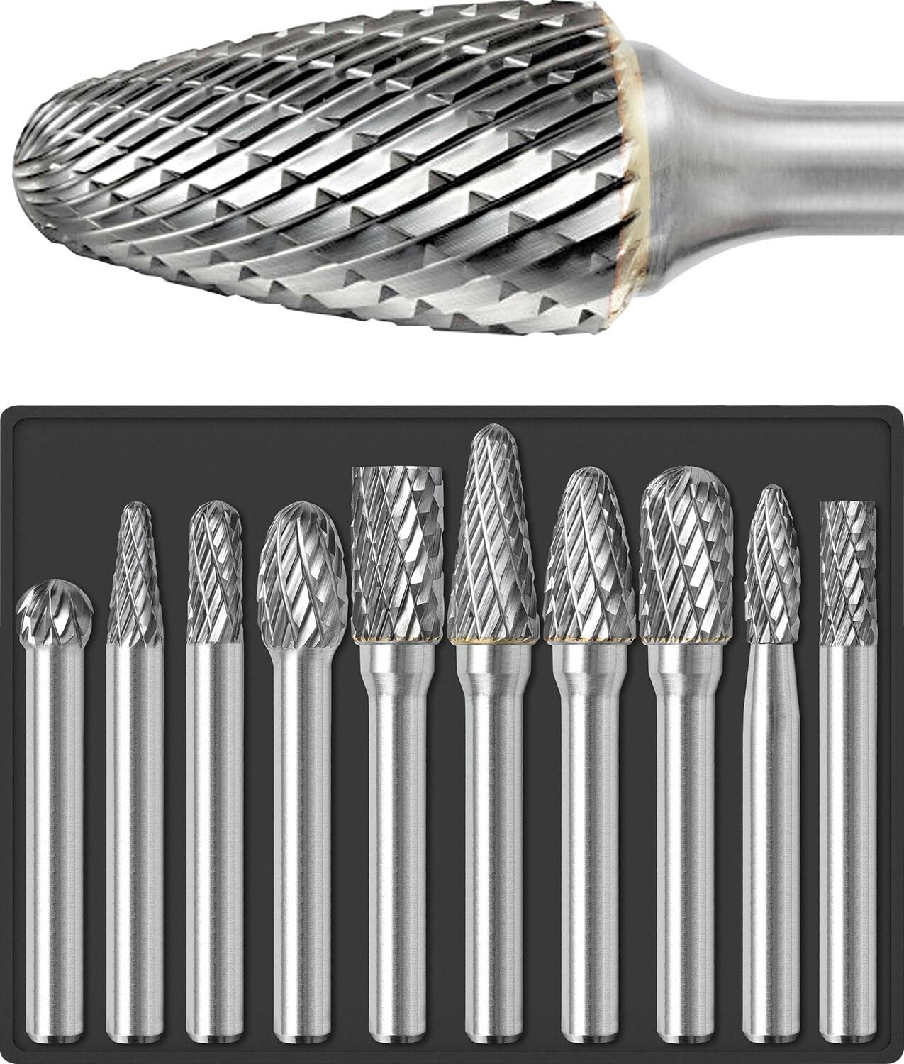 10 PCS 1/4 Carbide Burr Set 1/4 Shank Die Grinder Bits Drill Bits Grinding Bits