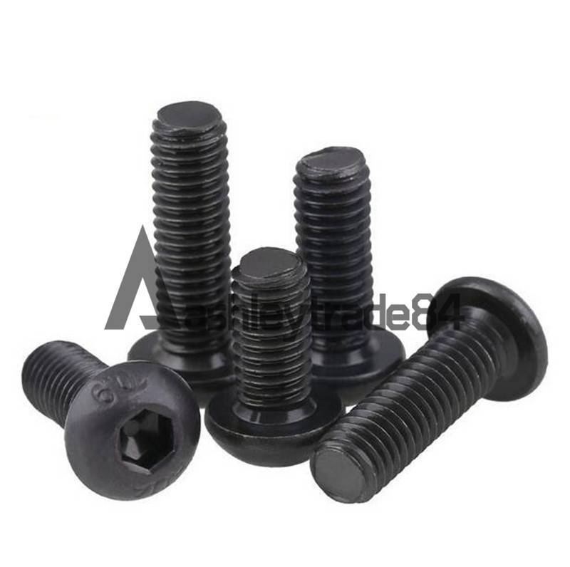 25/50/100pcs Black Steel Metric Thread M3 Button Head Hex Socket Cap Screw Bolt