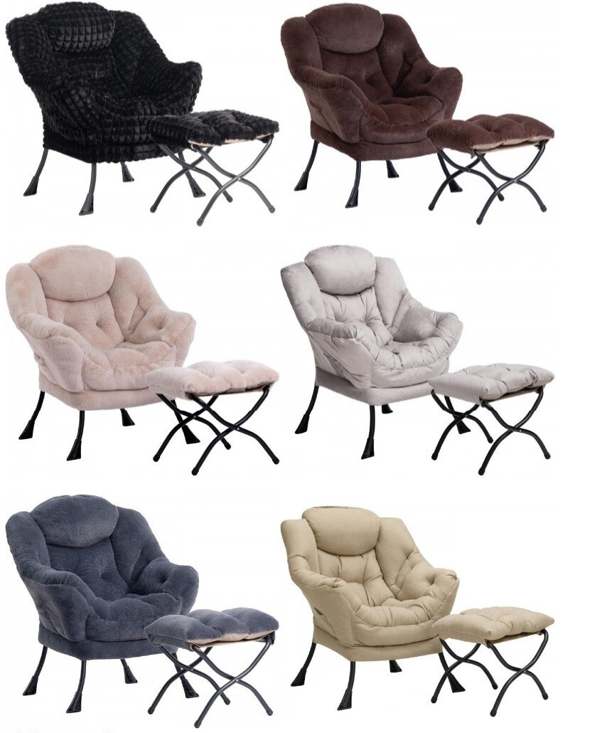 Fabric Lazy Chair Foldable Ottoman Accent Comfy Lounge Arm Chair Footrest Stool