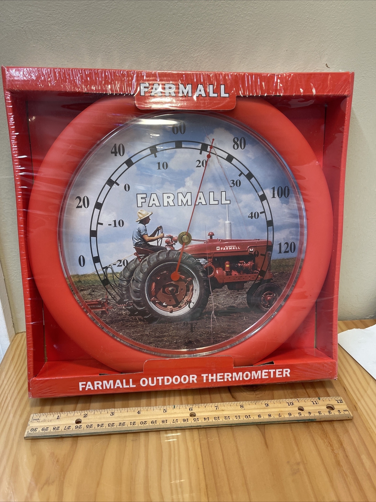 Farmall Outdoor Thermometer Sealed In Box But Cracked Sold As is