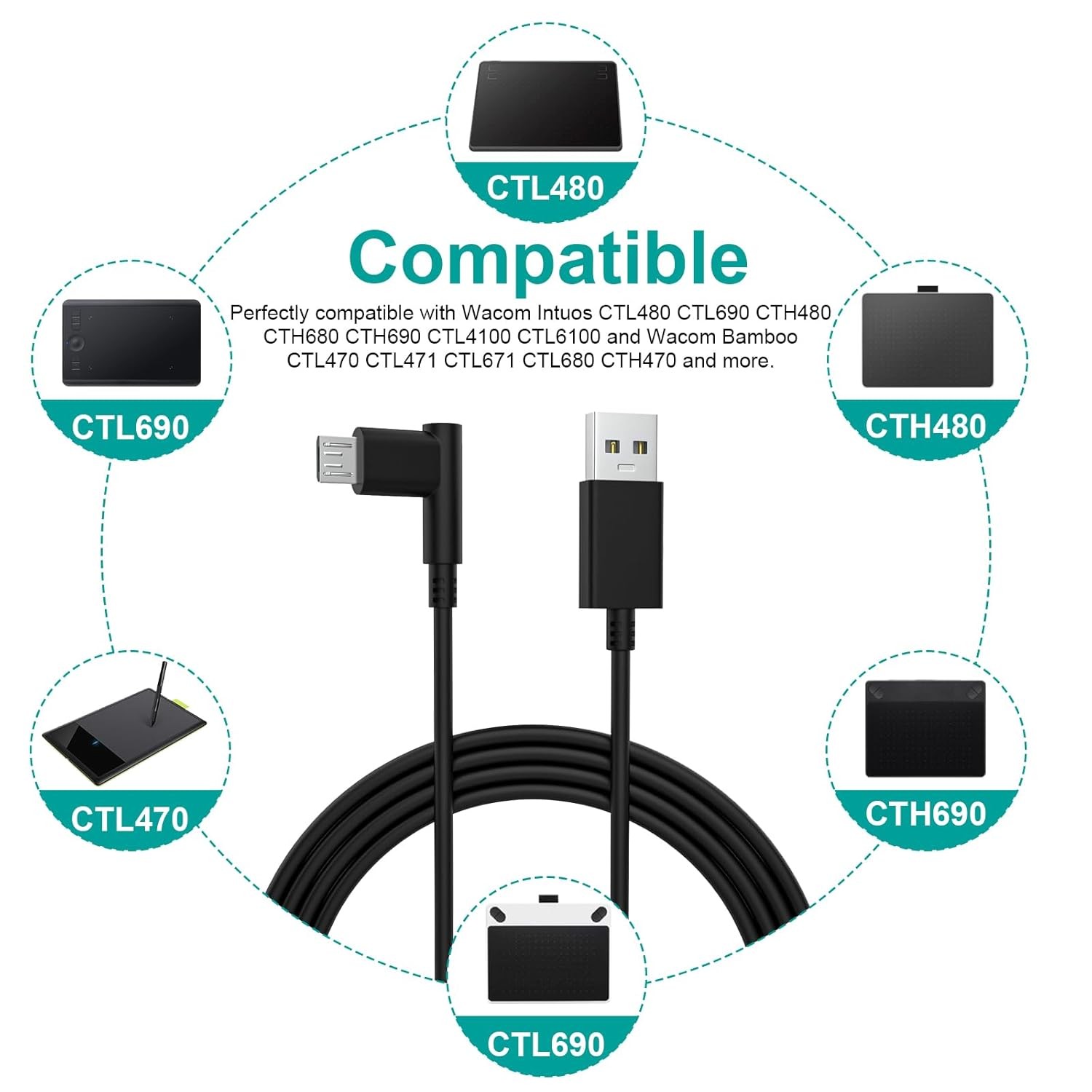 Wacom Micro USB Cable Compatible with Wacom-Intuos CTL480 CTL490 CTL690 CTH480 C